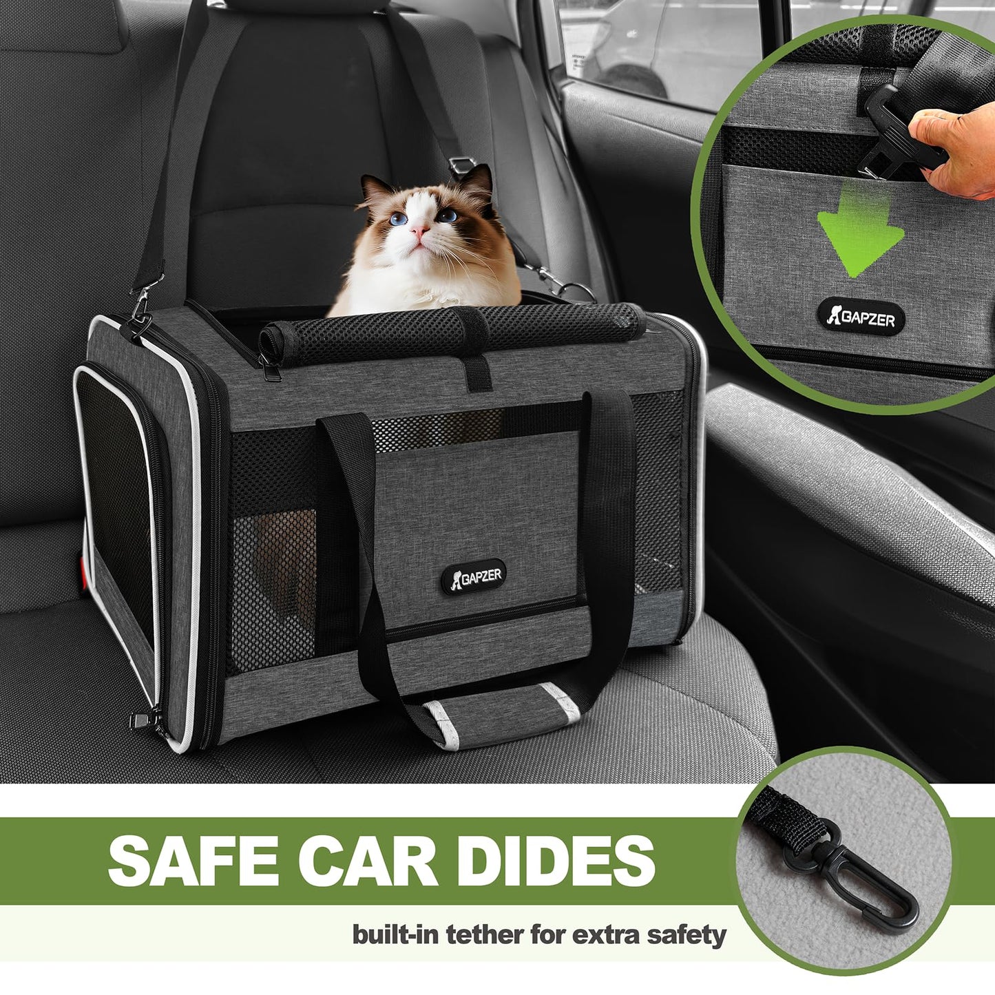 GAPZER Cat Carrier 18x11x11 Top Load Soft Pet Travel Bag Over Bag