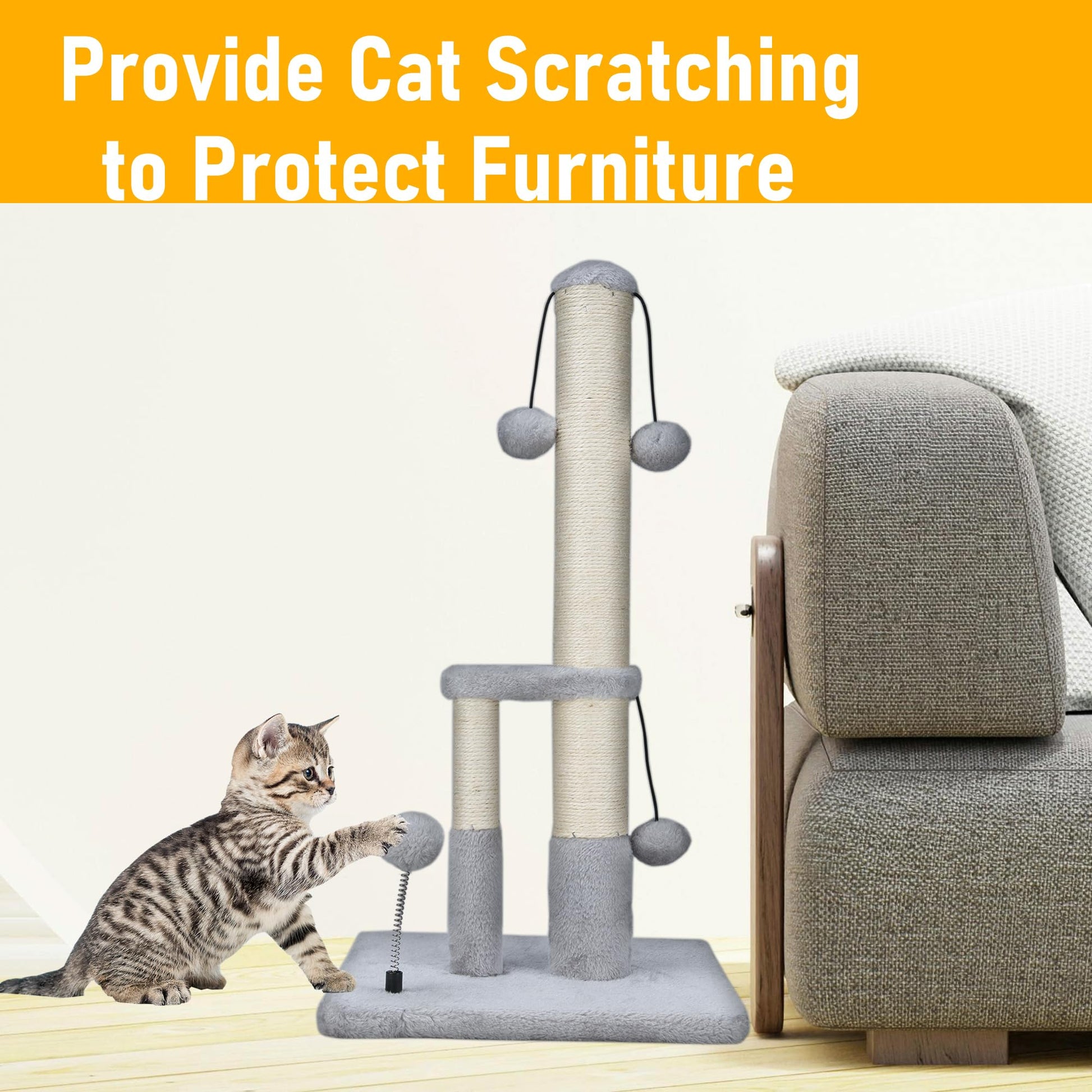 Dimaka Tall Cat Scratching Post, Double Lower Posts Extra Stable Posts