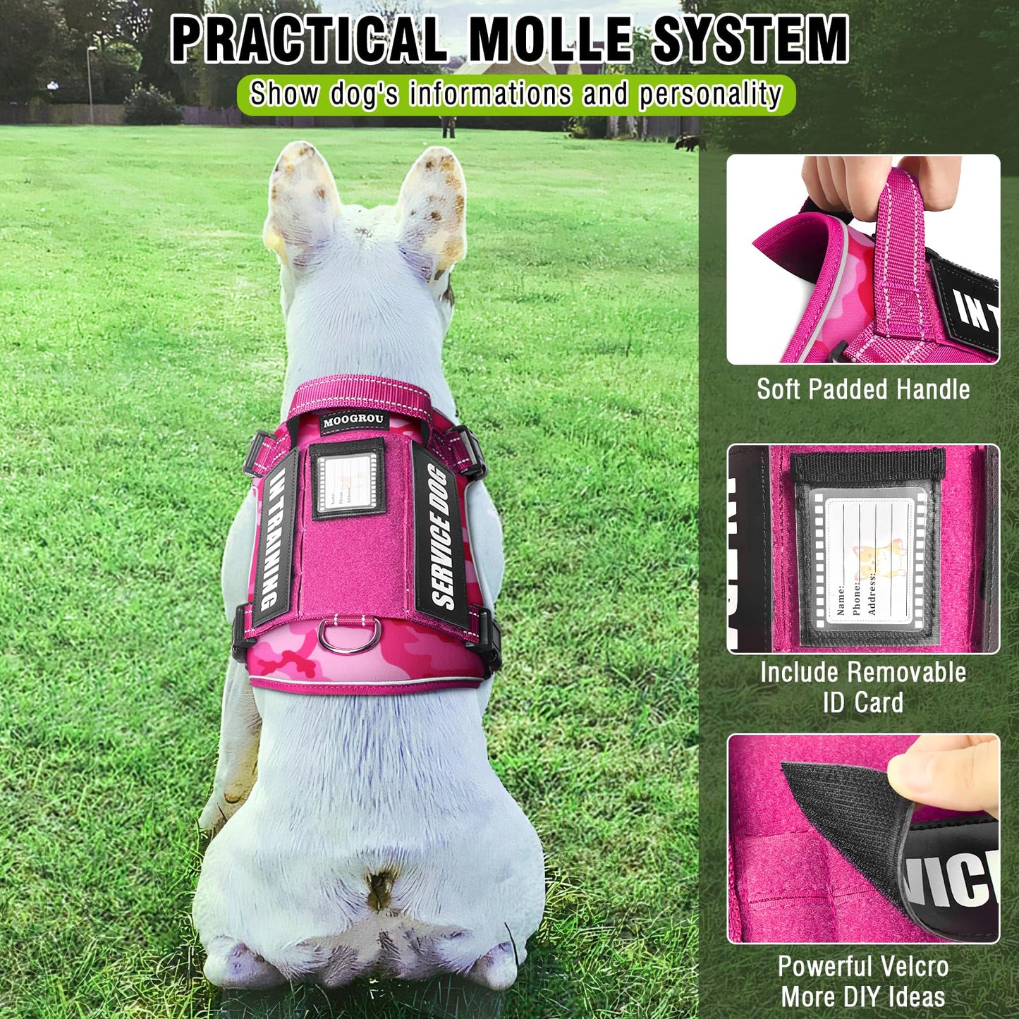 MOOGROU Tactical Service Dog Vest and Leash Set,Heavy Duty No Leash