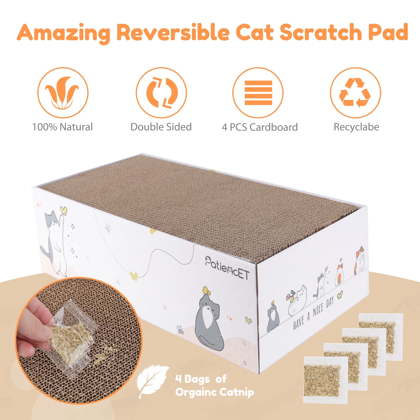 PatiencET Cat Scratch Pad with Box, 4 Pack Cardboard Cat Scratcher