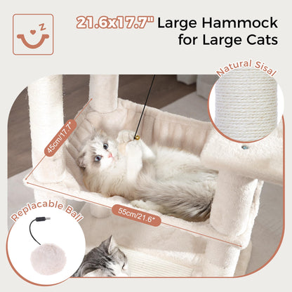Pawfessor 54” Cat Tree with Big Hammock 21x17” XL Cat Tower