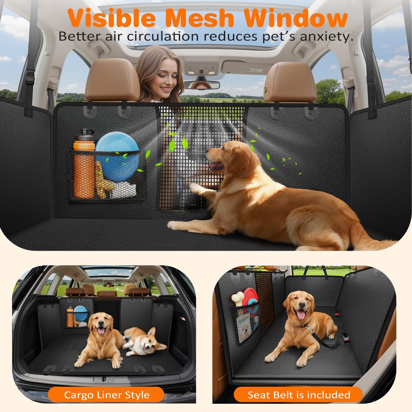 URPOWER Hard Bottom Dog Car Seat Cover for Pets Waterproof Seat Cover