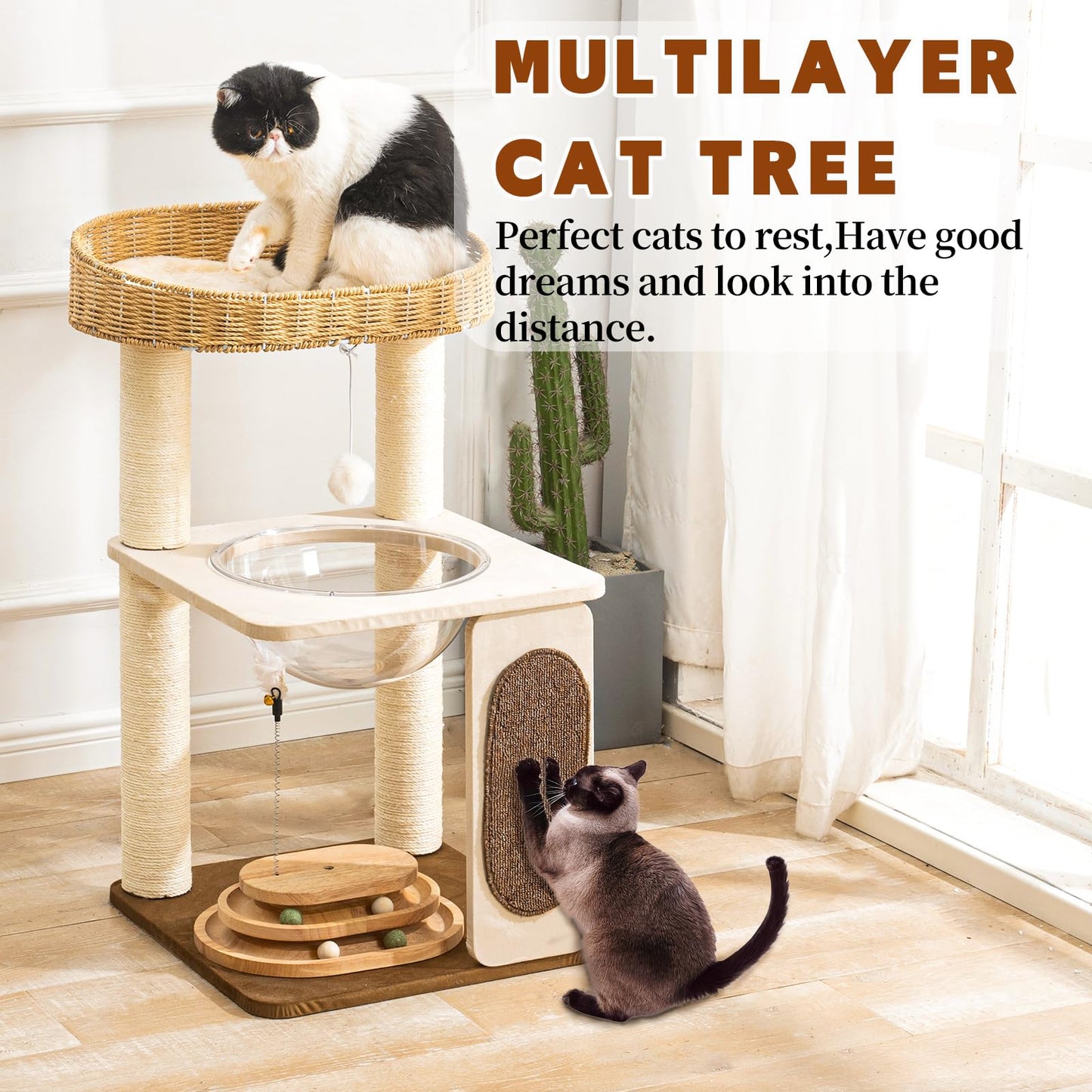Modern Cat Tree for Indoor Cats with Sisal Rope Scratching Posts Toy