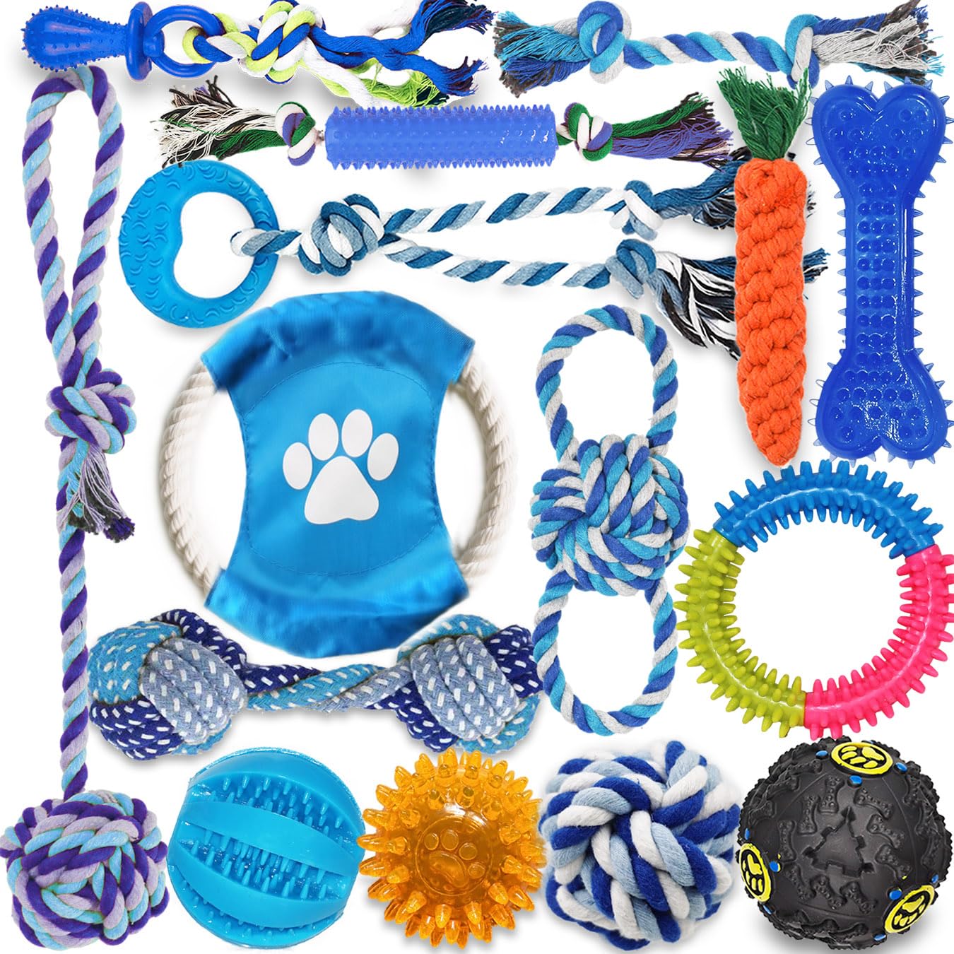 Mnubsrva Dog Toys 15 Pack for Teeth Cleaning and Fun, Puppy Chew