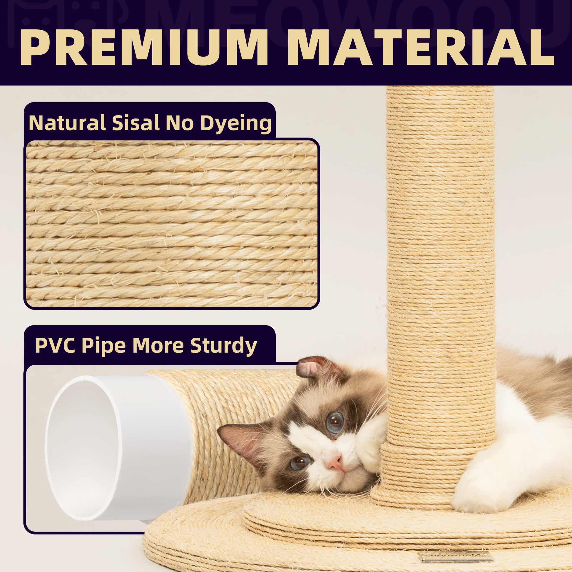 Meowoou Cat Scratching Post for Indoor Cats Adults Tall Cat Scratcher