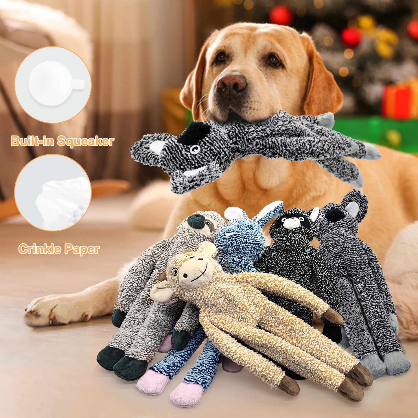 BUYPOW No Stuffing Dog Toys for Large Dogs, 5 Pack Squeaky Plush
