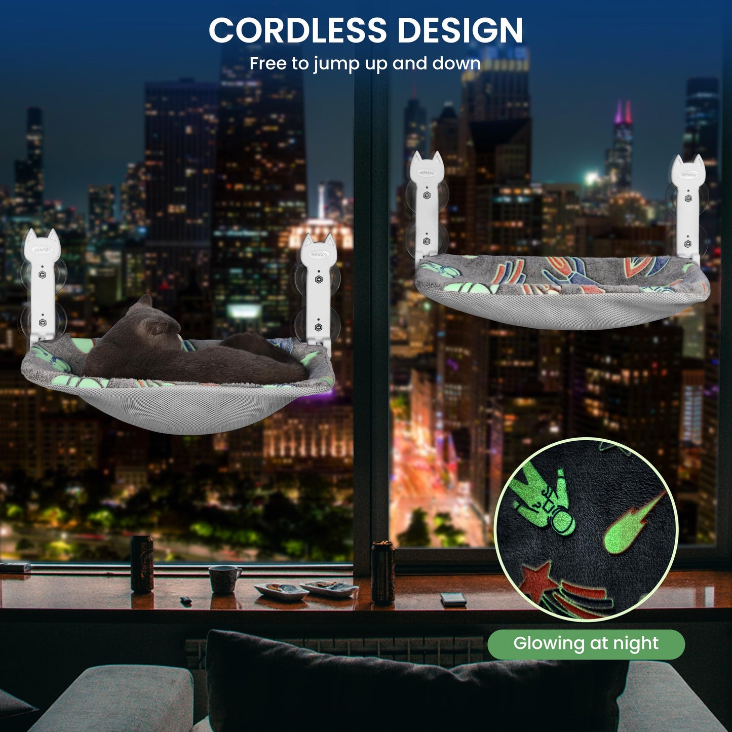 HiPetpy 2 Pack Cat Window Perch, Glow in The Foldable Cat Hammock Bed