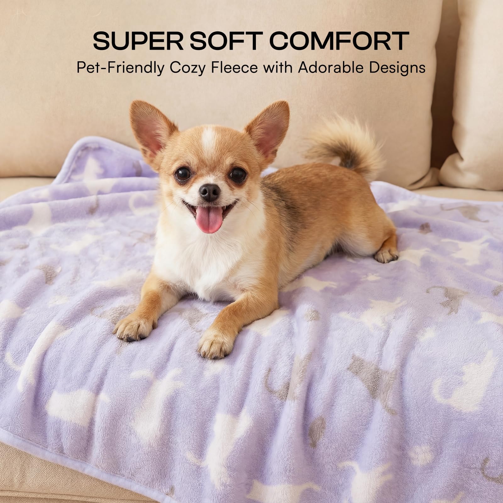 Luciphia 1 Pack 3 Cat Printed Fleece Pet Blankets Washable，Soft Crate