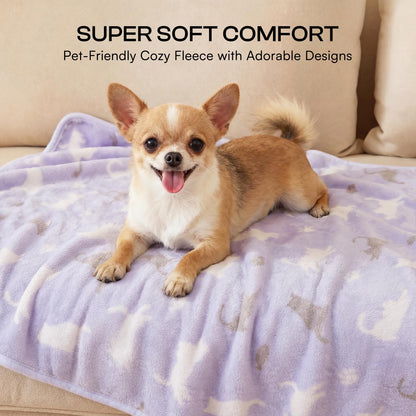 Luciphia 1 Pack 3 Cat Printed Fleece Pet Blankets Washable，Soft Crate