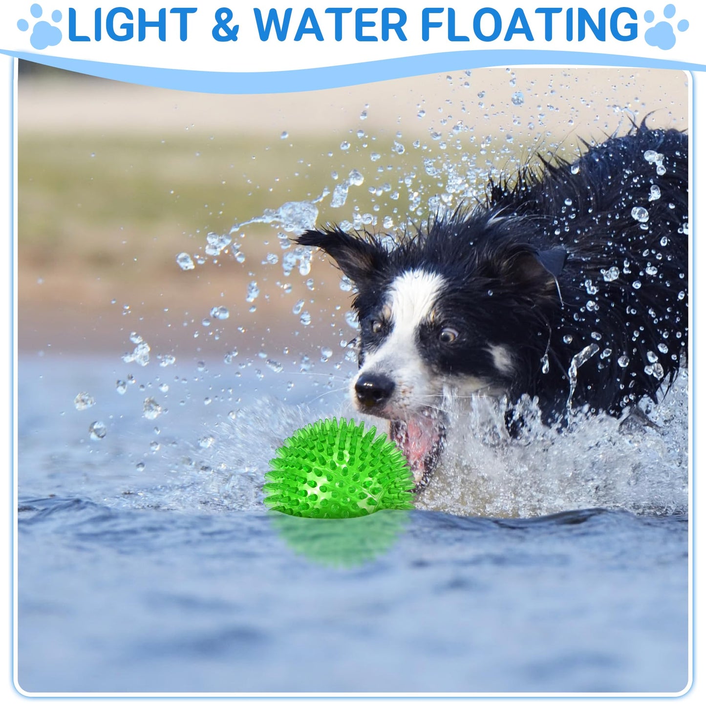 LECHONG 4-Pack Large Squeaky Dog Balls, 4.5" Rubber Spiky Dog Balls