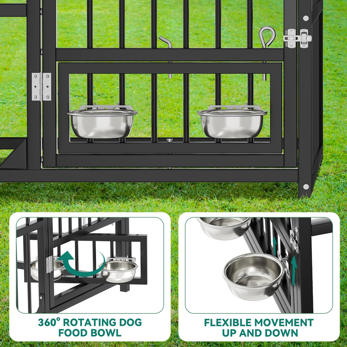 YITAHOME Outdoor Dog Enclosure with Rotating Feeder Bowls, 4'L Feeder