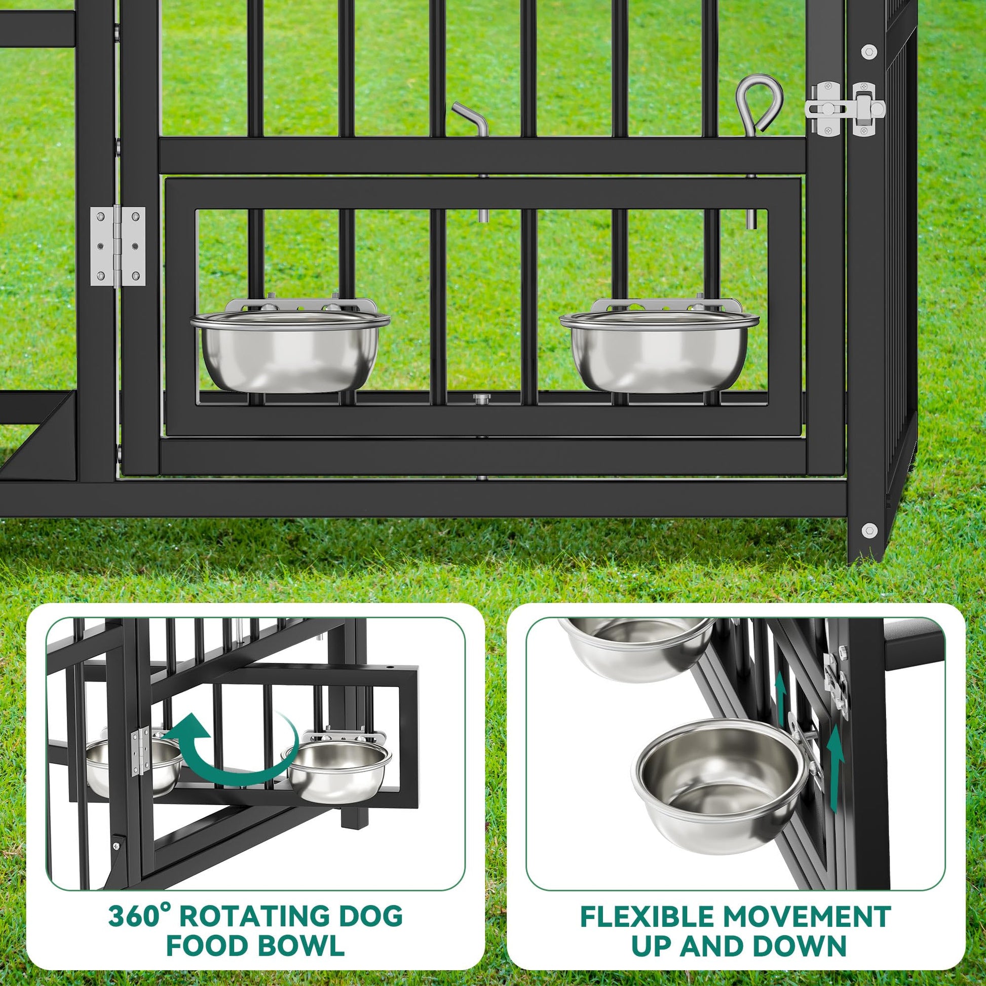 YITAHOME Outdoor Dog Enclosure with Rotating Feeder Bowls, 4'L Feeder