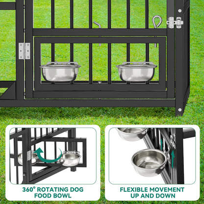 YITAHOME Outdoor Dog Enclosure with Rotating Feeder Bowls, 4'L Feeder