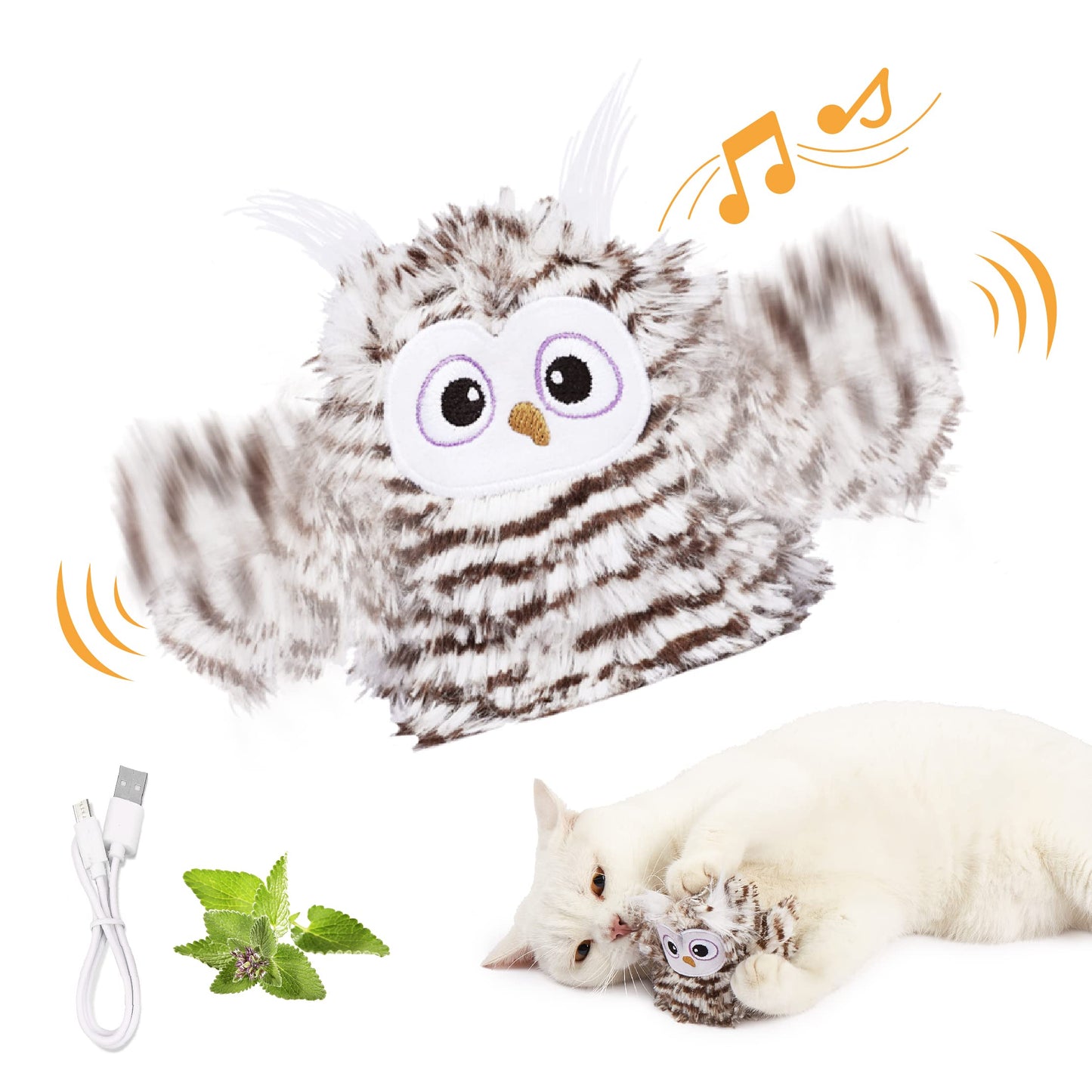 Kimee Interactive Cat Toy Rechargeable Automatic Chirping Owl Catnip