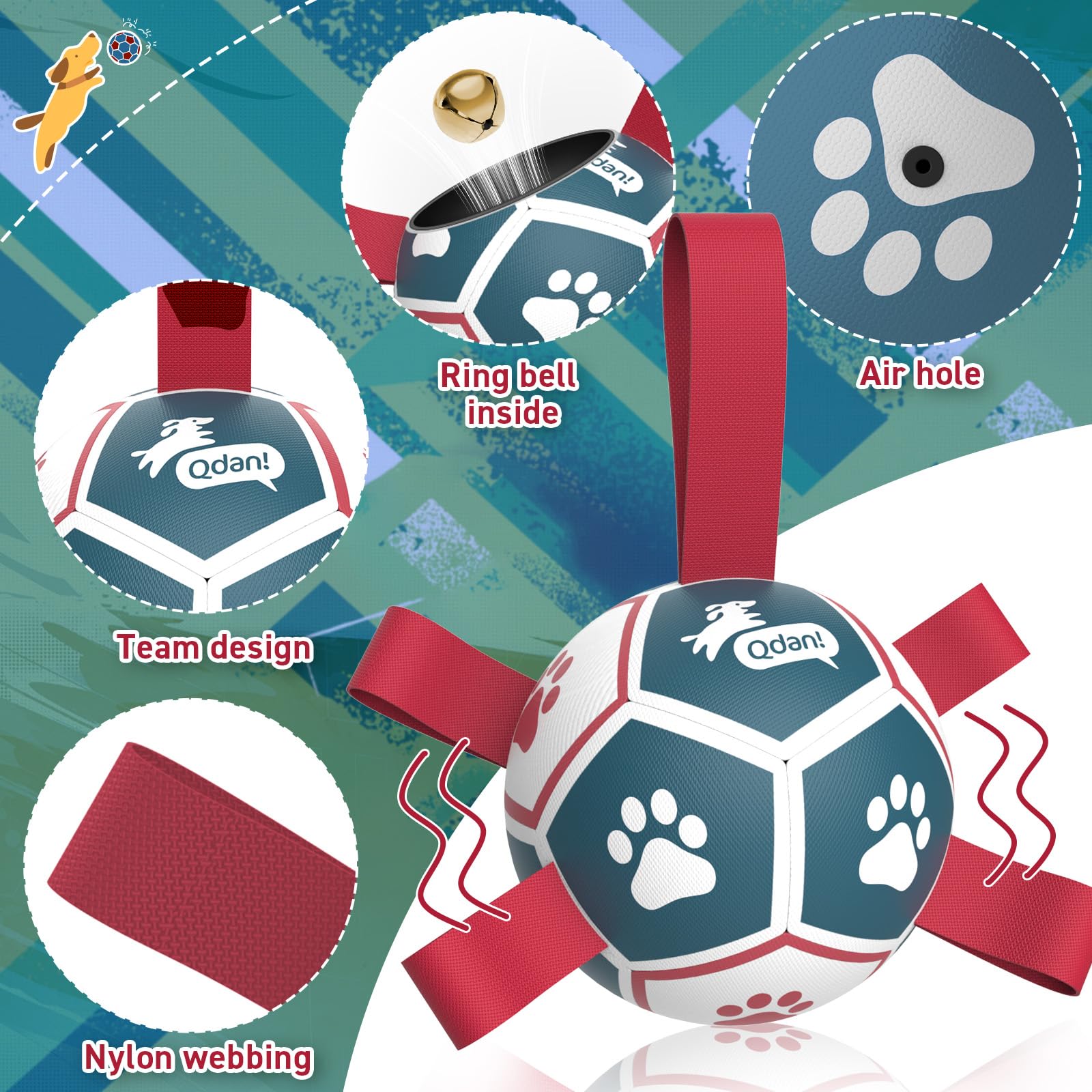 QDAN Dog Toys with Bell Inside, Durable Dog Balls for Tug of War Balls