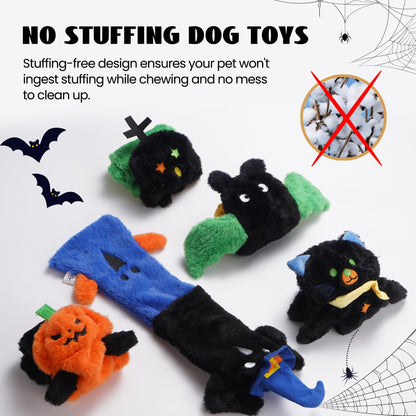 Nocciola 5 PCS Halloween Dog Squeaky Toys, No Stuffing Plush Dog Toys