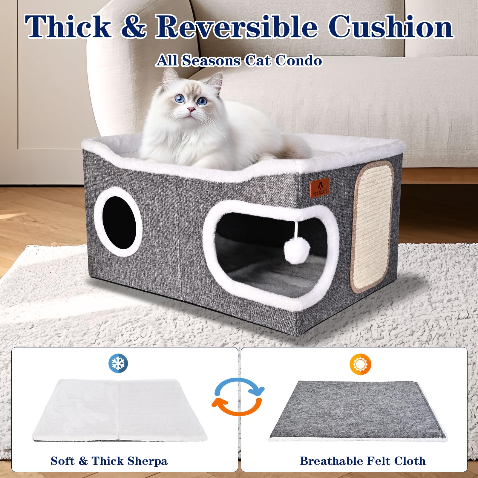 Extra Large Cat Beds for Indoor Cats, Covered Cat Cave Beds Furniture
