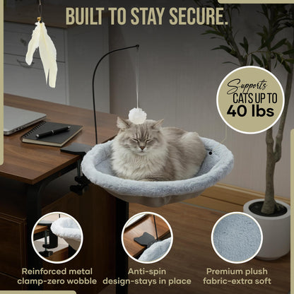 HAVENLOOM Cat Desk Bed for Home Office Plush Clamp-On Cat Hammock Ball