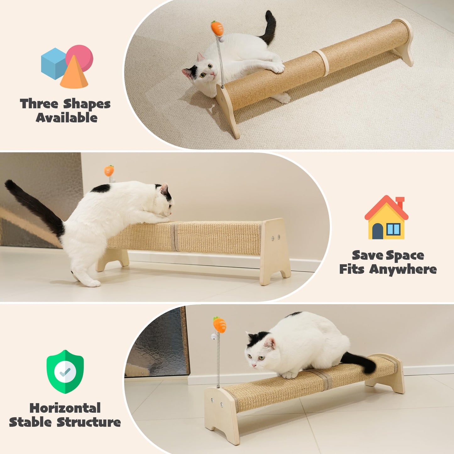 PETKARAY Horizontal Scratching Post, 30" Sisal Cat Scratch Post, Toy