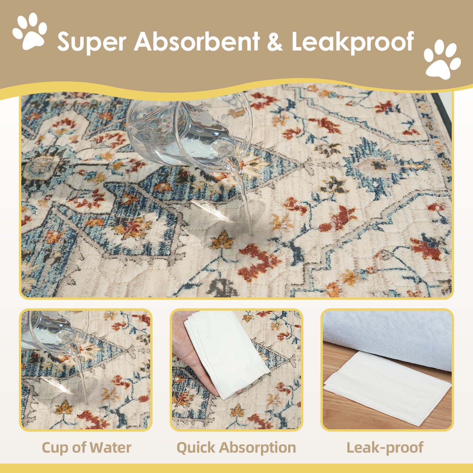 SCLOSE Washable Pee Pads for Dogs 2 Pack, 36" x 24" Reusable Puppy Mat