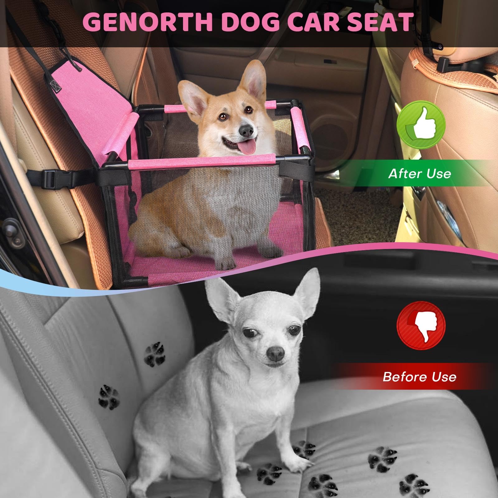 GENORTH Dog Car Seats for Small and Medium Dogs,Portable Seat