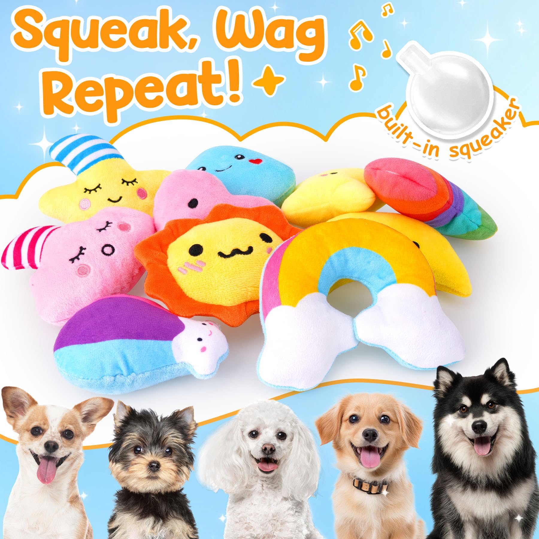 QTwoof Irresistible Weather-Themed 20-Pack Squeaky Dog Toys Set