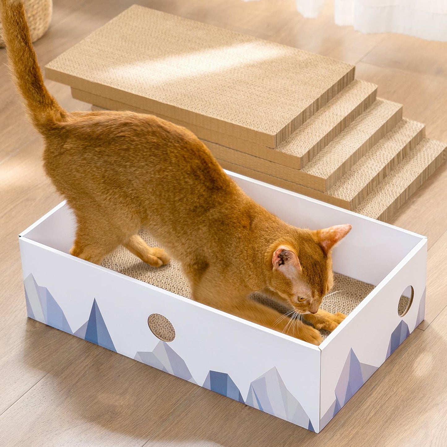 Conlun Cat Scratcher Box with Heavy-Duty Double-Sided Cardboard Pad