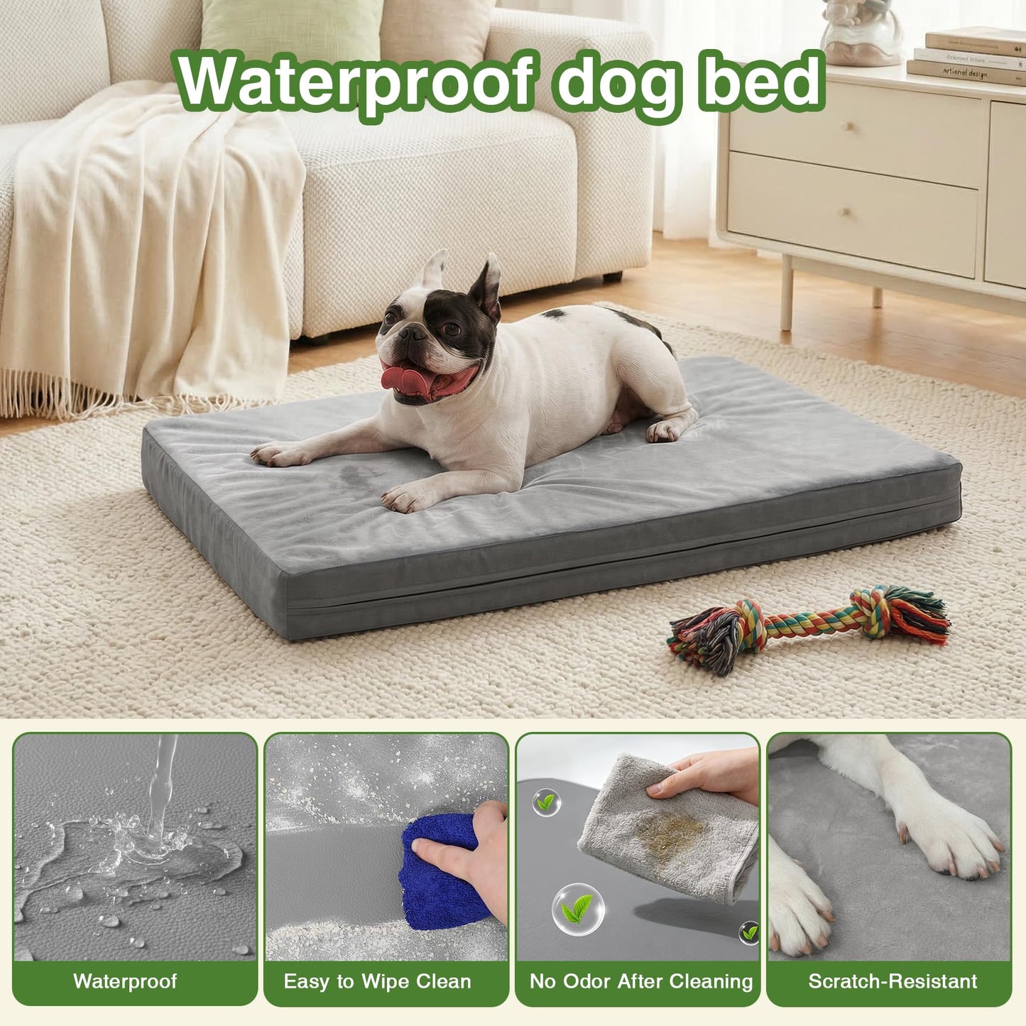 Waterproof Dog Bed Medium Size Dog, Outdoor Washable Crate Pad Bed