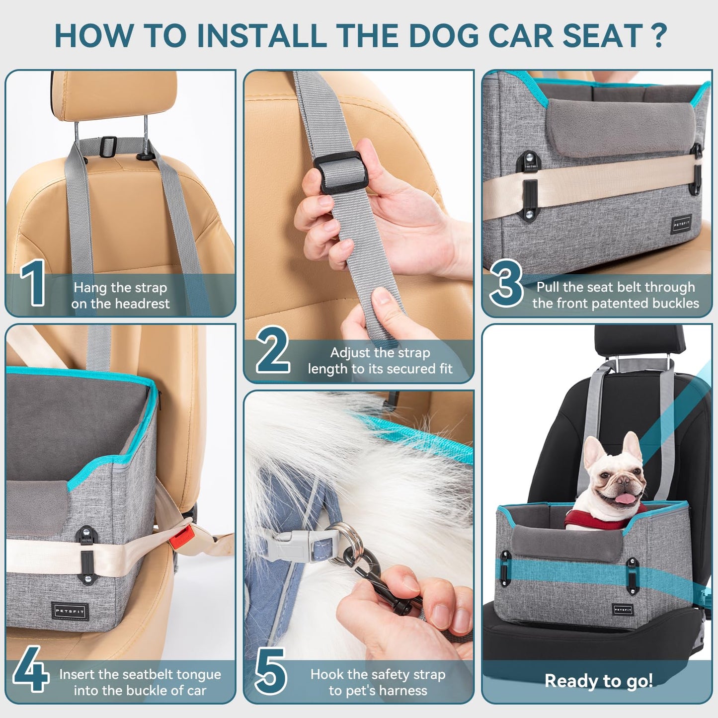 PETSFIT Dog Car Seats for Small Dogs Patented Safety Buckles Seat