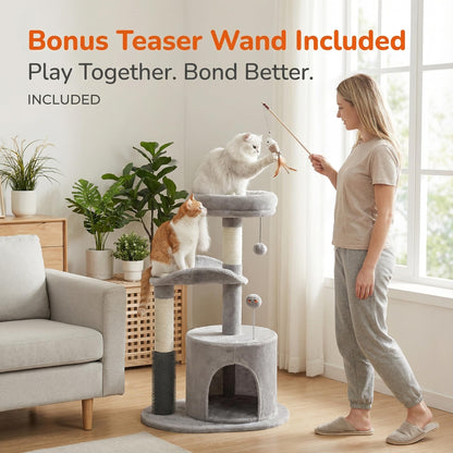 Purrpurcat 32" 7 Small Cat Tree for Kittens Senior Cats, Removable Toy