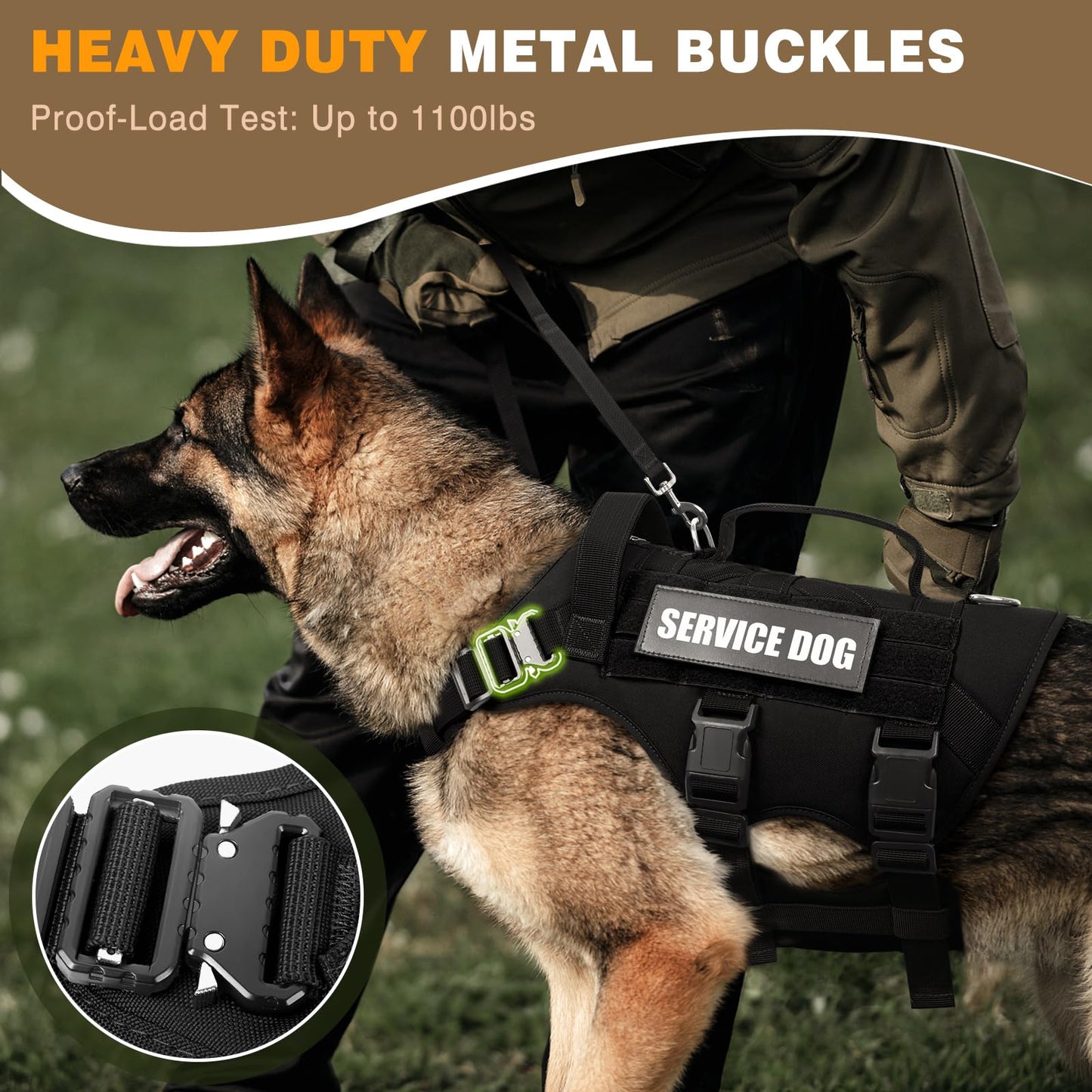 WINSEE Service Dog Vest Harness for Large Dog, Tactical Harness