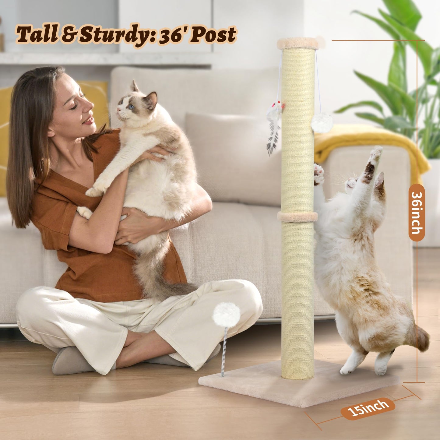 Tall Cat Scratching Post Sisal Cat Scratcher for Indoor Tower
