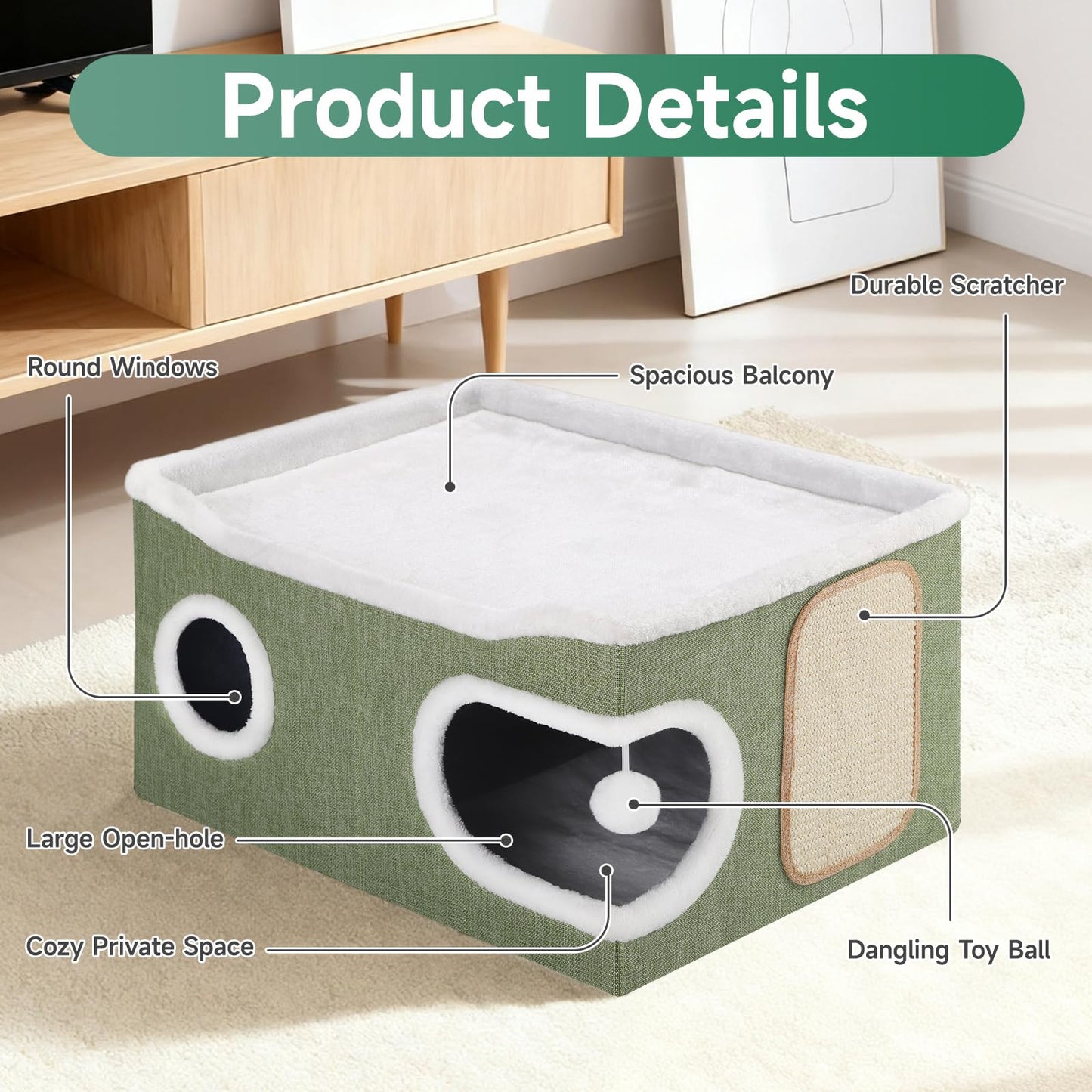 Cat Beds for Indoor Cats, Extra Wide Cat Cube House for Multi House