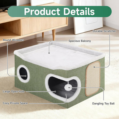 Cat Beds for Indoor Cats, Extra Wide Cat Cube House for Multi House