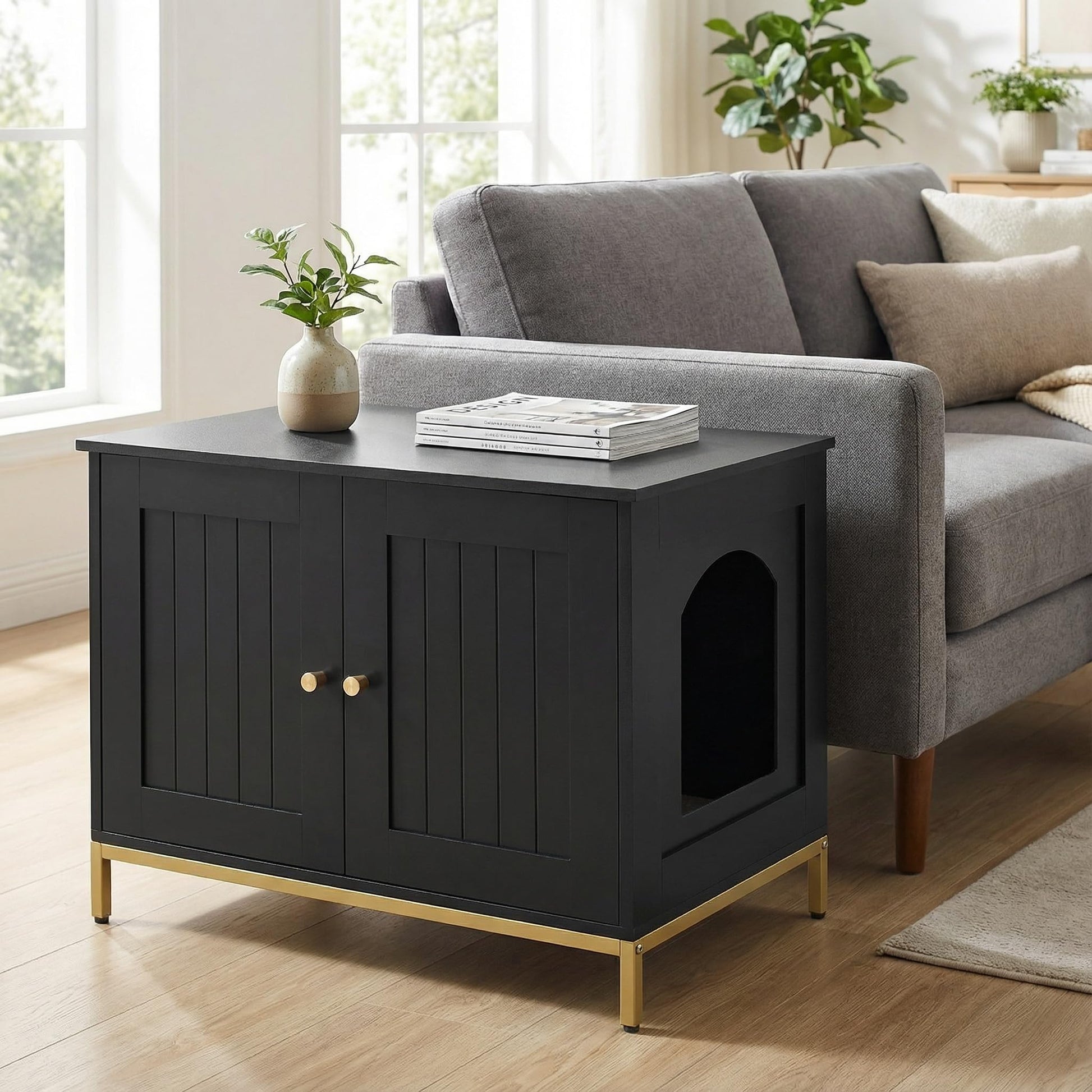 Homhedy Cat Litter Box Enclosure, Cat Washroom Furniture with Box