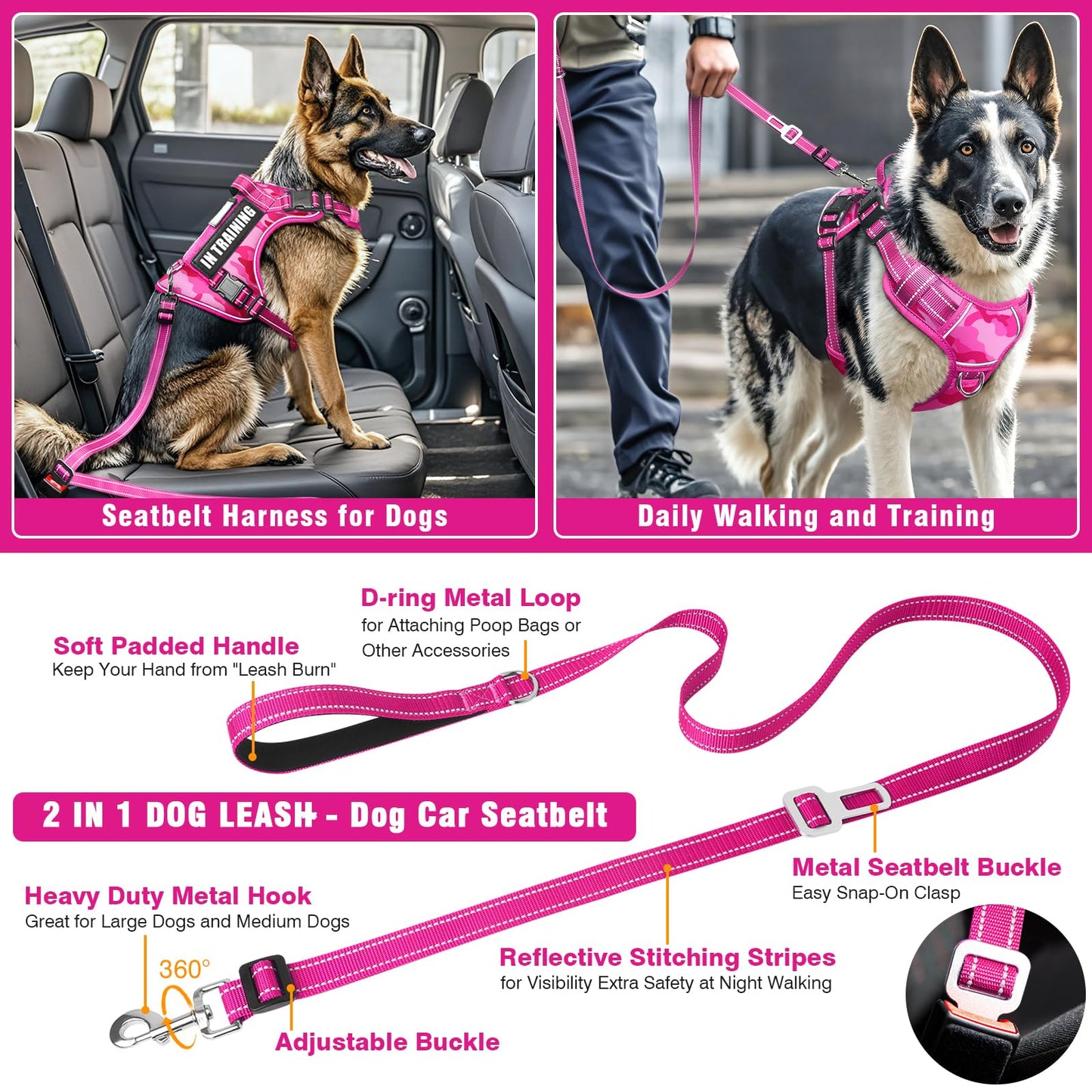 MOOGROU Tactical Service Dog Vest and Leash Set,Heavy Duty No Leash