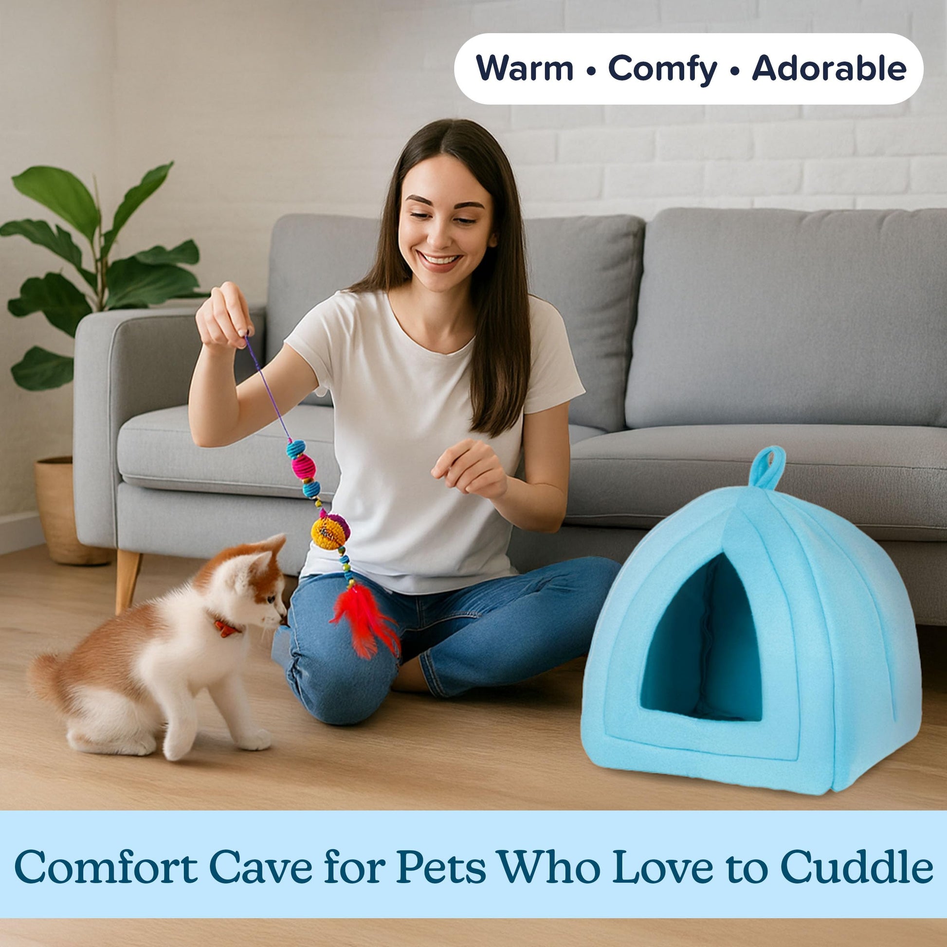 Cat House Indoor Cat Bed with Removable Foam Cushion, Plush Cat Bed