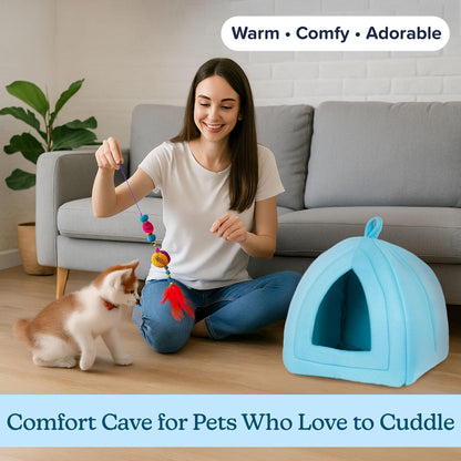 Cat House Indoor Cat Bed with Removable Foam Cushion, Plush Cat Bed