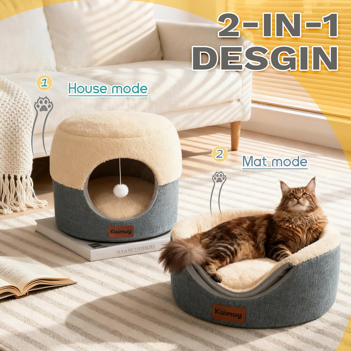2 Pack Cat Bed for Indoor Cats Foldable Cat House Lounge for Bed