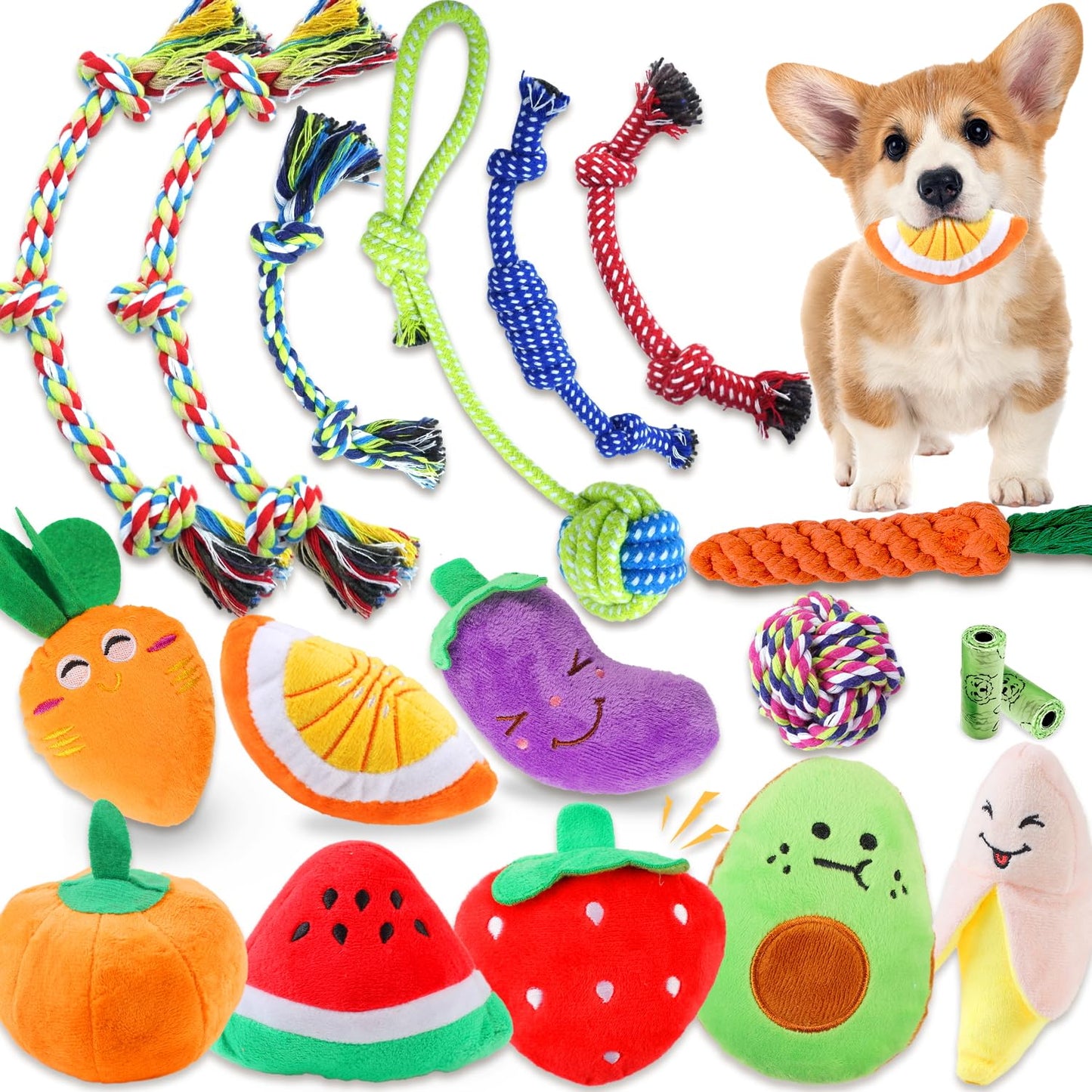 MRSOHRET 18 Pack Dog Toys Puppy Teething Toys, Puppy Essentials Chew