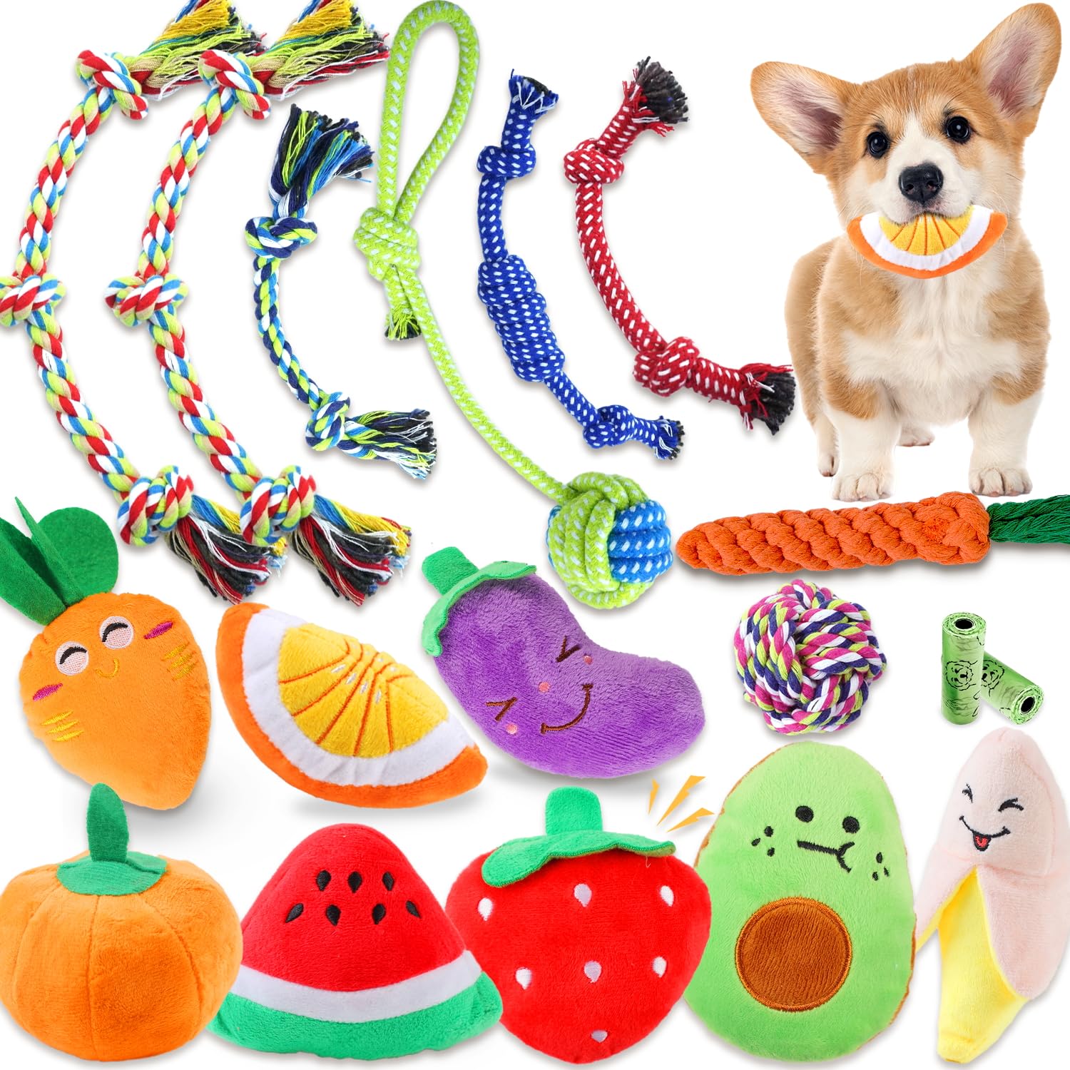 MRSOHRET 18 Pack Dog Toys Puppy Teething Toys, Puppy Essentials Chew