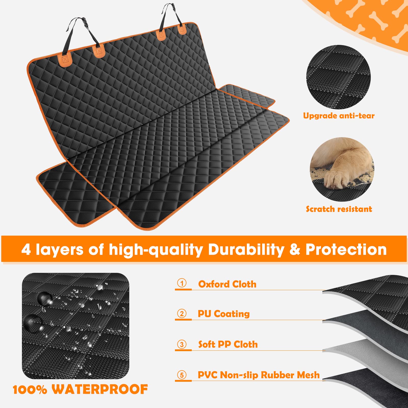 MIXJOY Dog Seat Cover for Back Seat Waterproof Dog Seat Covers Seat