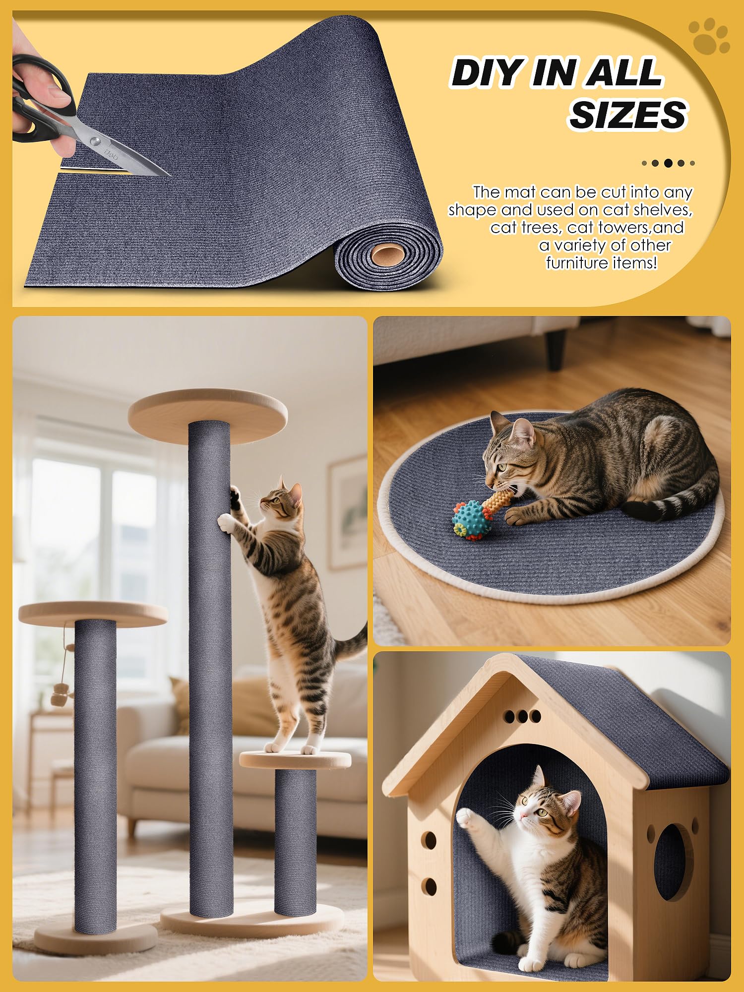 Minyii 2PCS x15.8" Cat Scratch Mat, Trimmable Self-Adhesive Pads