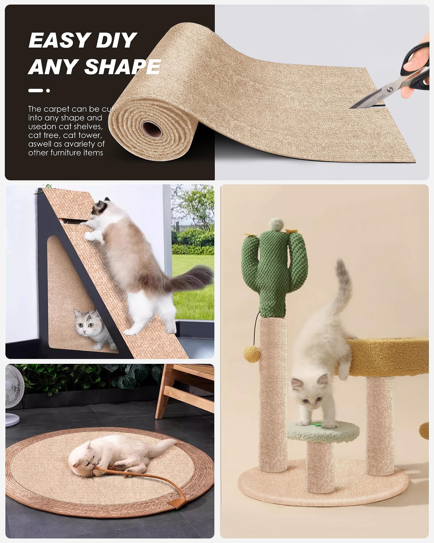 Cat Scratch Furniture Protector, Trimmable Self-Adhesive Carpet, Tower