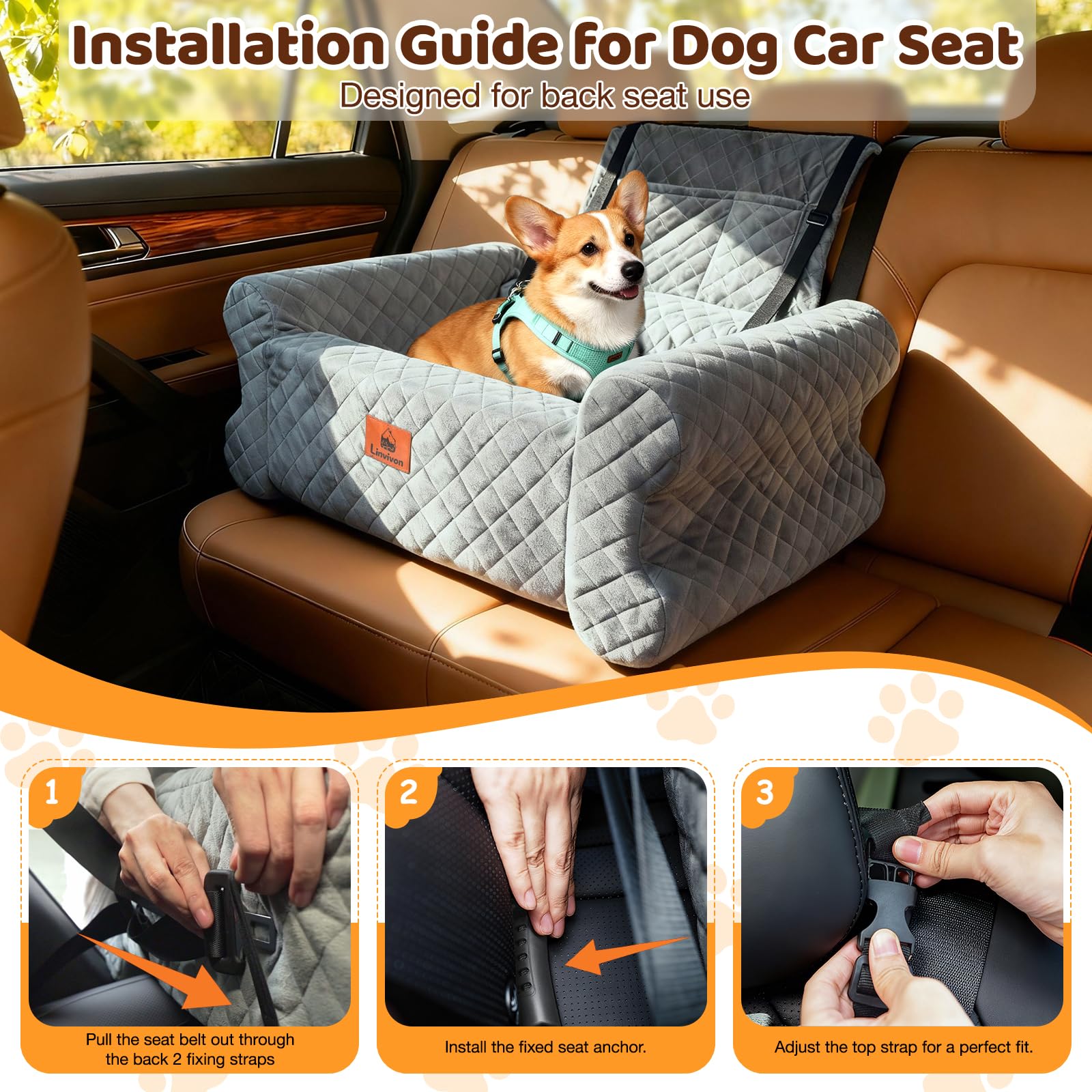 Dog Car Seat for Medium/Large Dogs up to Memory Foam Dog Booster Seat