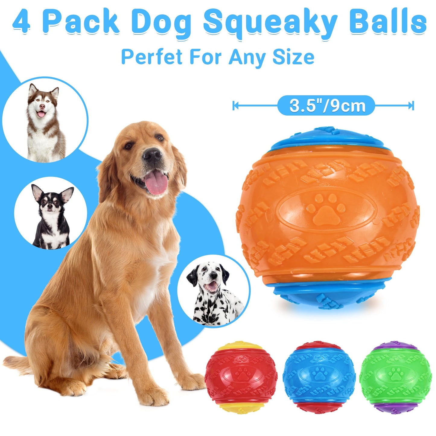 LECHONG Squeaky Dog Balls Toys for Training, Dog Toys to Keep Chew