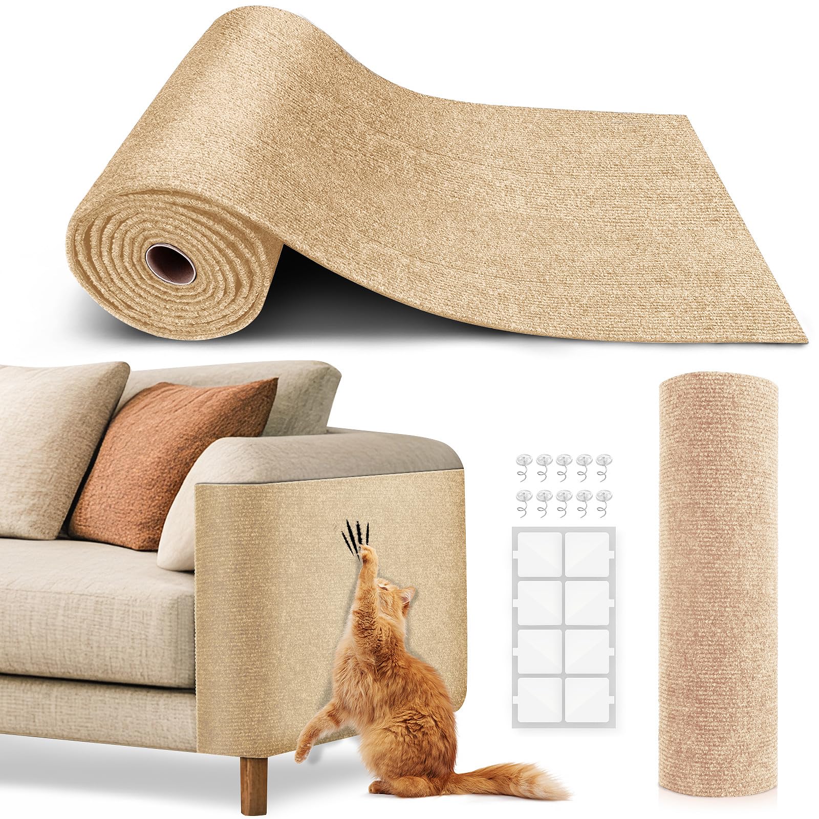 Cat Scratch Furniture Protector, Trimmable Self-Adhesive Carpet, Tower
