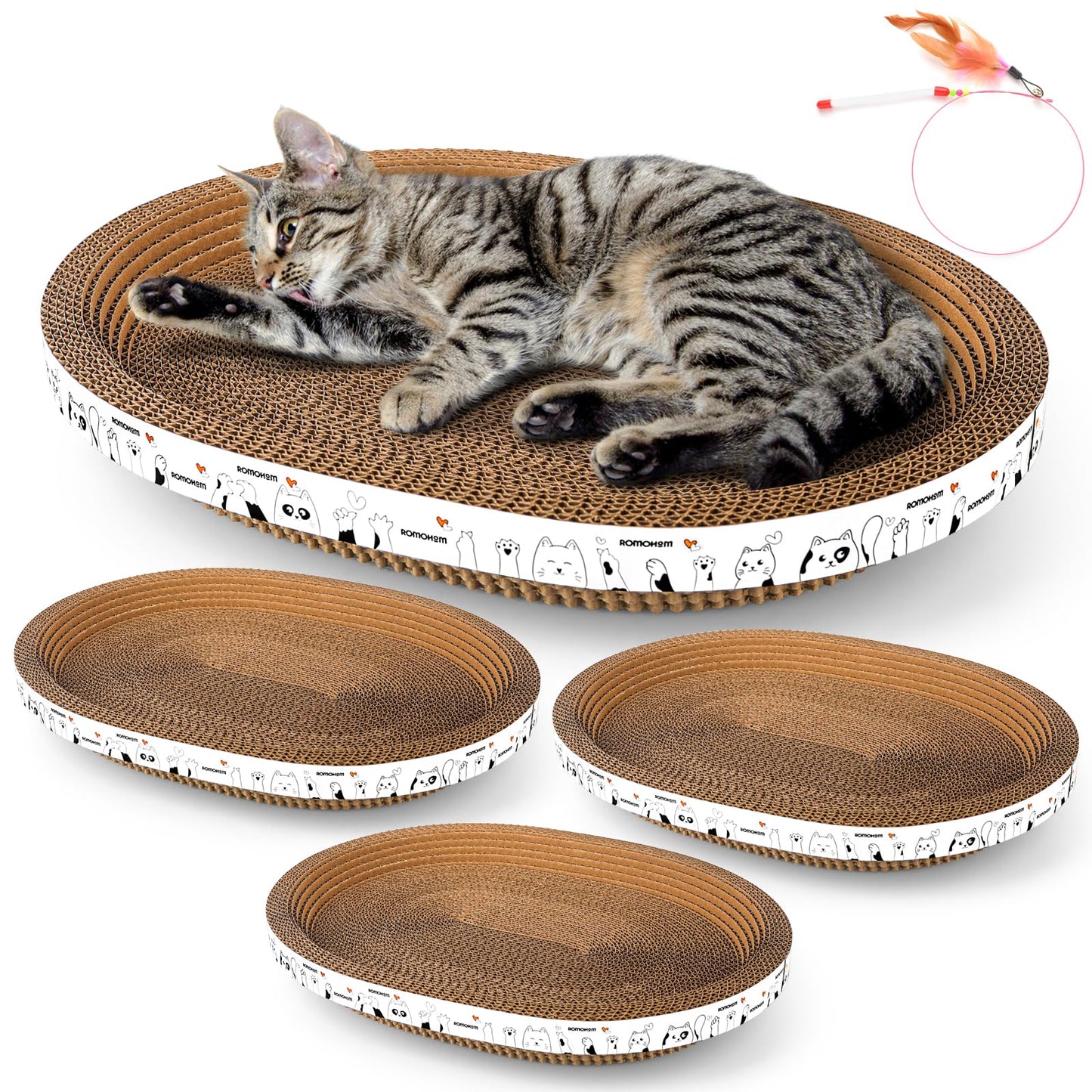 Romohom 3 Pack Oval Cardboard Cat Scratcher Lounger Bed, Board