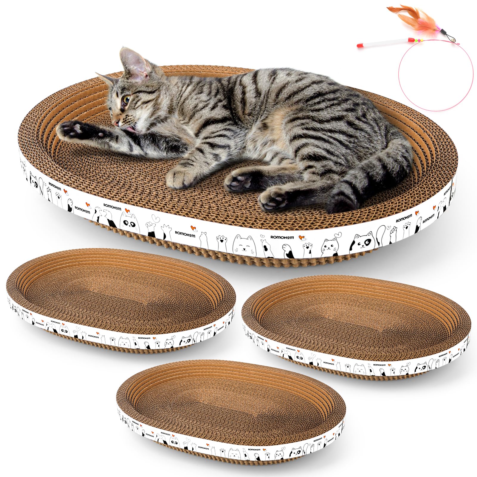 Romohom 3 Pack Oval Cardboard Cat Scratcher Lounger Bed, Board