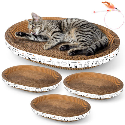 Romohom 3 Pack Oval Cardboard Cat Scratcher Lounger Bed, Board
